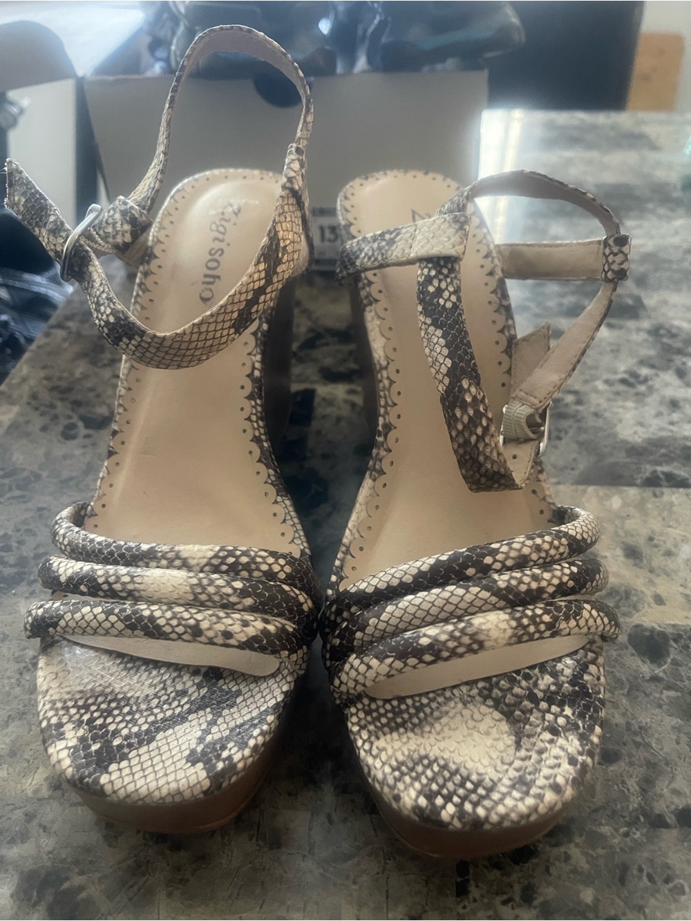 Snake-Print Strappy High Heel Sandals - Neutral